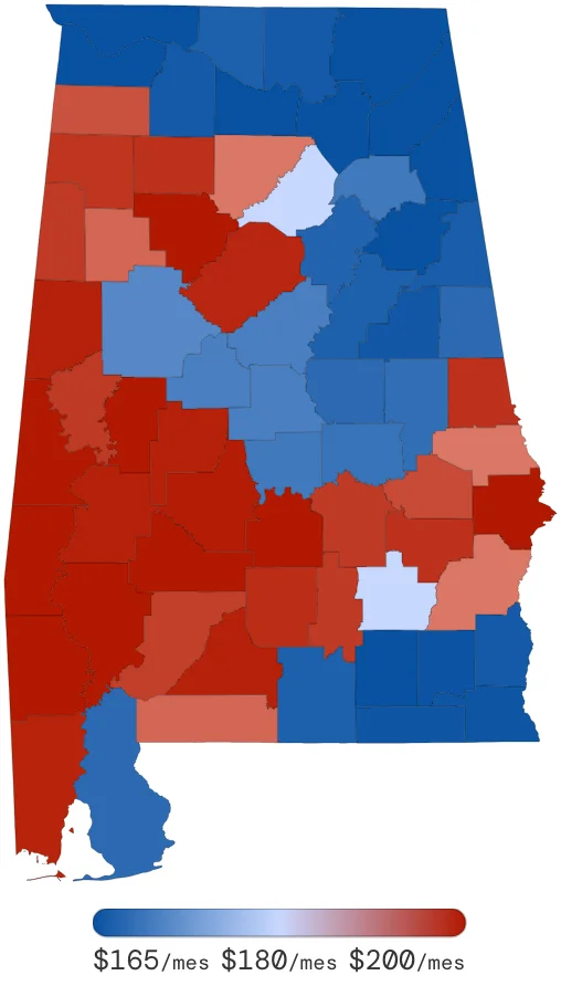 Tarifas de Seguro de Auto en Alabama por Condado – junio de 2026