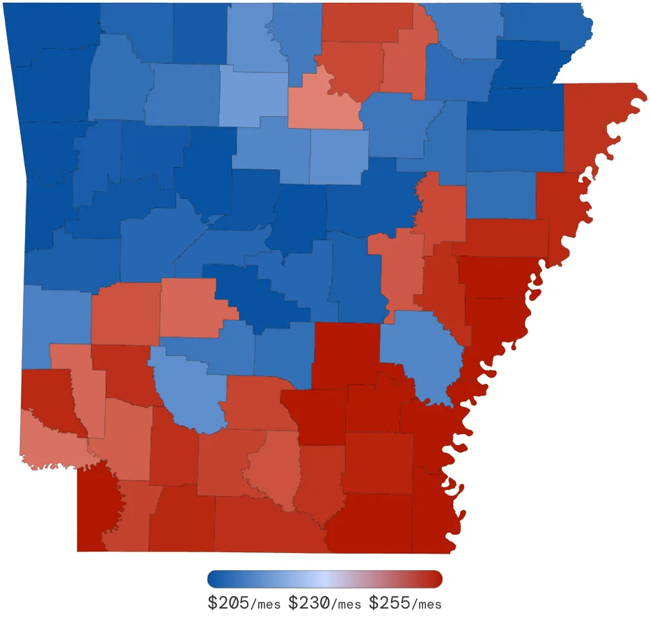 Tarifas de Seguro de Auto en Arkansas por Condado – junio de 2026