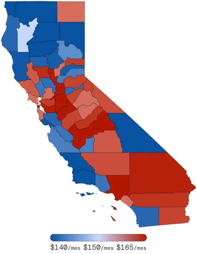 Tarifas de Seguro de Auto en California por Condado – junio de 2026