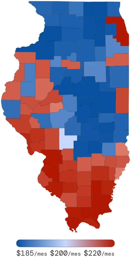 Tarifas de Seguro de Auto en Illinois por Condado – junio de 2026