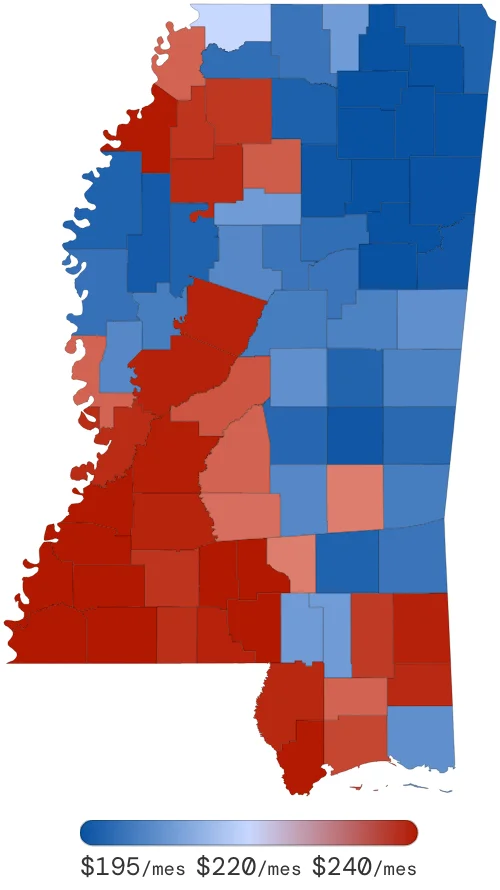 Tarifas de Seguro de Auto en Mississippi por Condado – junio de 2026