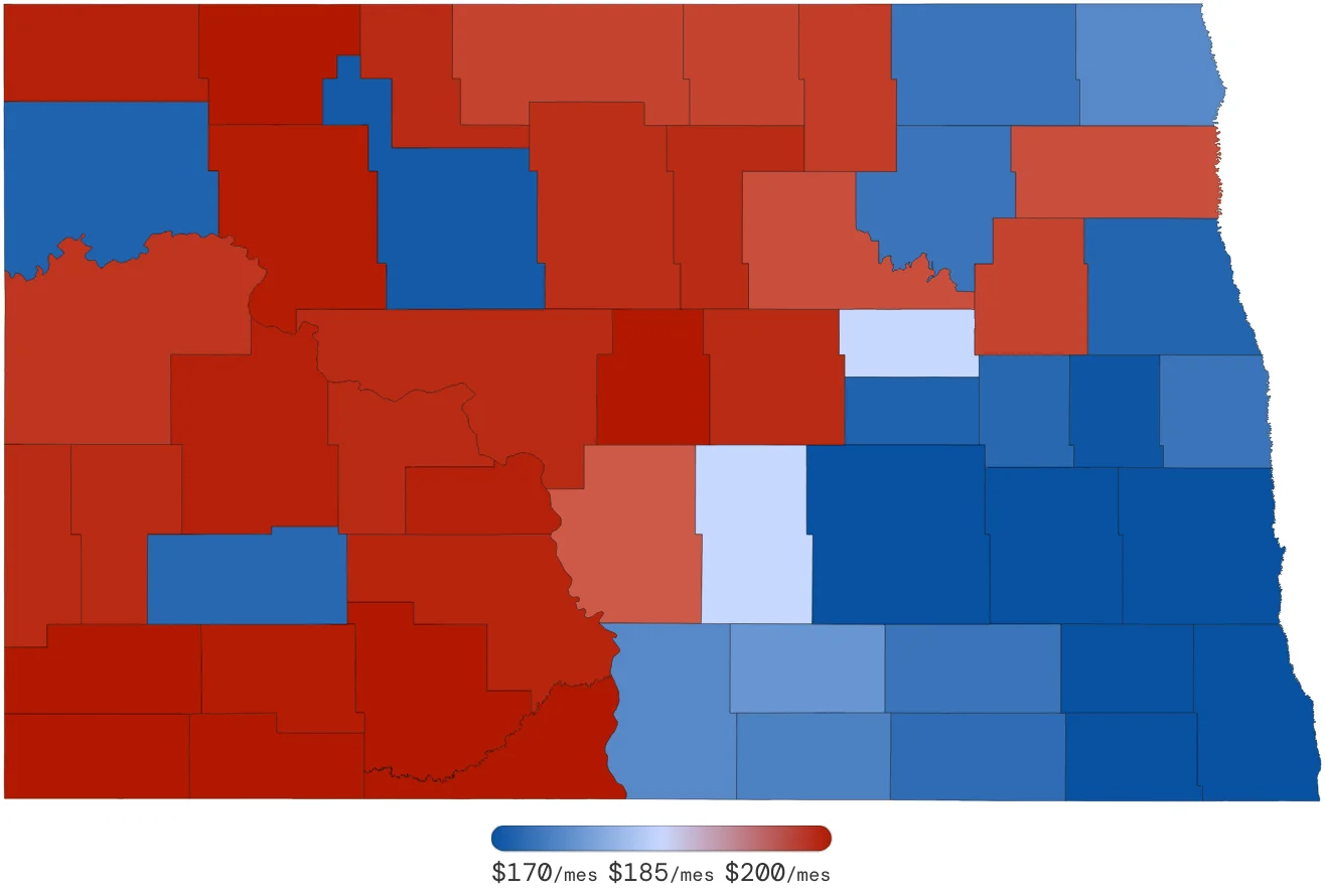 Tarifas de Seguro de Auto en North Dakota por Condado – junio de 2026