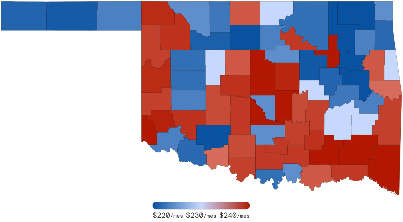 Tarifas de Seguro de Auto en Oklahoma por Condado – junio de 2026