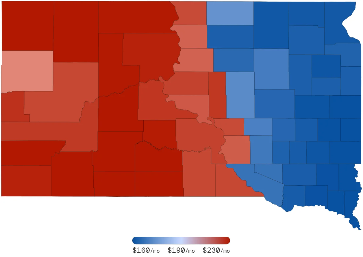 South Dakota Car Insurance Rates by County June 2026