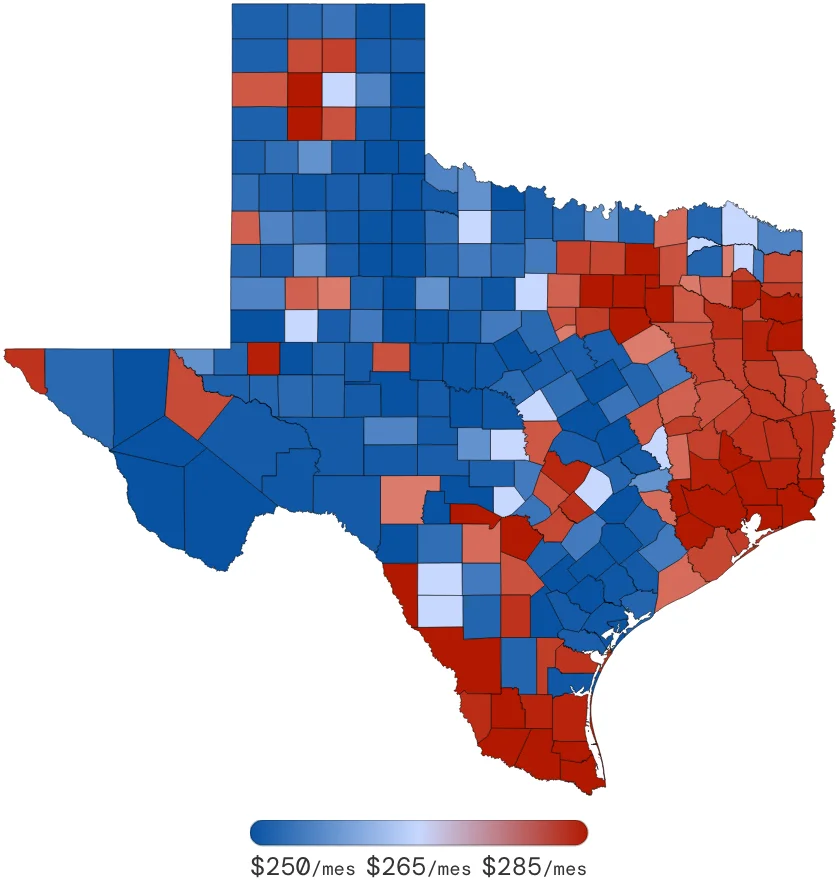 Tarifas de Seguro de Auto en Texas por Condado – junio de 2026