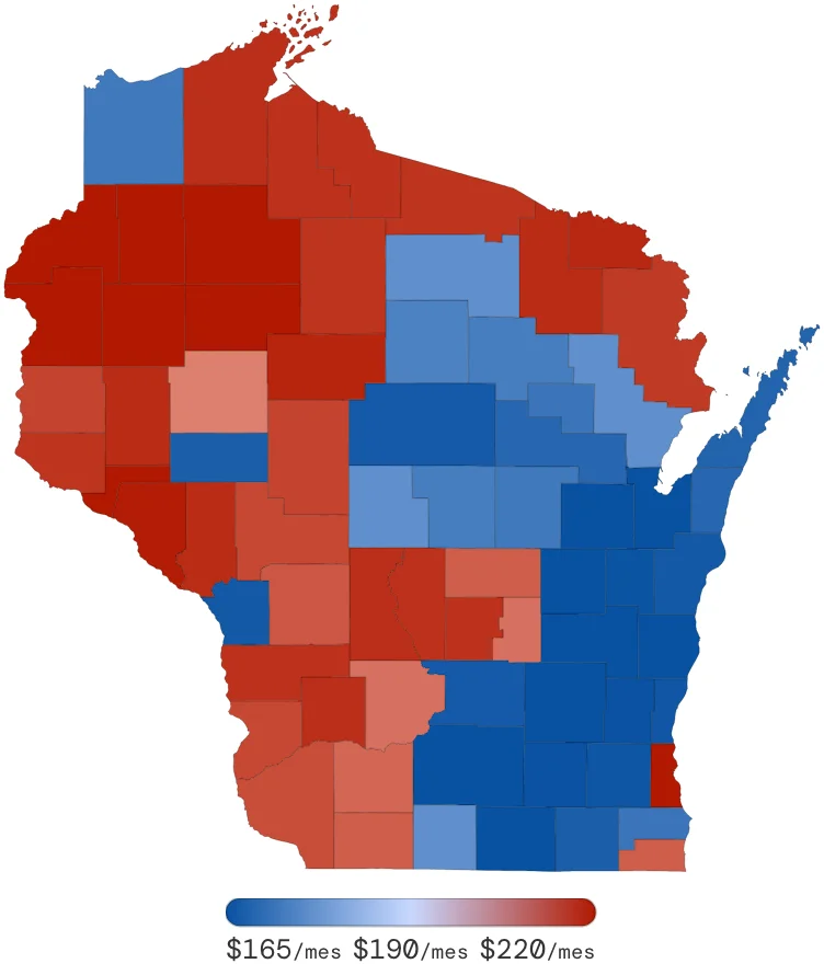 Tarifas de Seguro de Auto en Wisconsin por Condado – junio de 2026